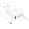 Hoco telefon töltő 2× USB-C + USB-A QC3.0 PD 3A 35W és USB-C–USB-C N33 kábel fehér