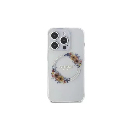 GUESS tok iPhone 15 Pro Max készülékhez MagSafe-kompatibilis GUHMP15XHFWFCT (Flowers Wreath) átlátszó