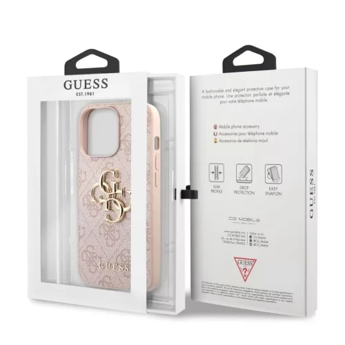 Guess PU 4G Metal Logo tok iPhone 13 Pro Max készülékhez rózsaszín