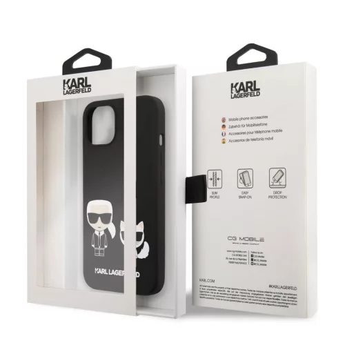Karl Lagerfeld MagSafe Compatible tok Liquid Silicone Karl and Choupette iPhone 14 Plus készülékhez fekete