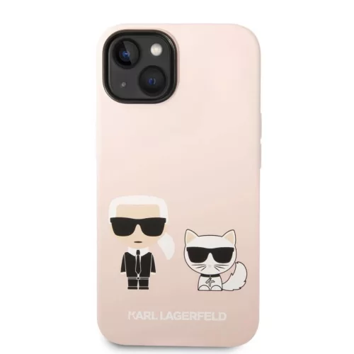 Karl Lagerfeld and Choupette Liquid Silicone tok iPhone 14 Plus készülékhez rózsaszín