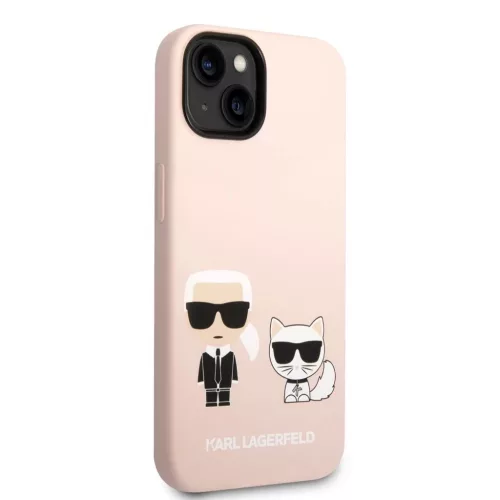 Karl Lagerfeld and Choupette Liquid Silicone tok iPhone 14 Plus készülékhez rózsaszín
