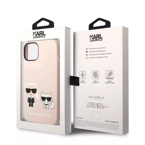 Karl Lagerfeld and Choupette Liquid Silicone tok iPhone 14 Plus készülékhez rózsaszín