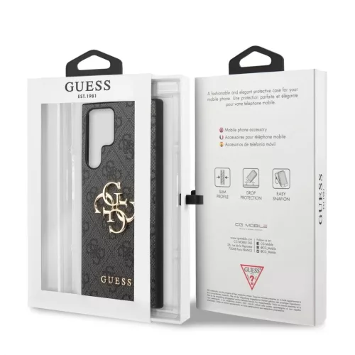 Guess PU 4G Metal Logo tok Samsung Galaxy S23 Ultra készülékhez szürke