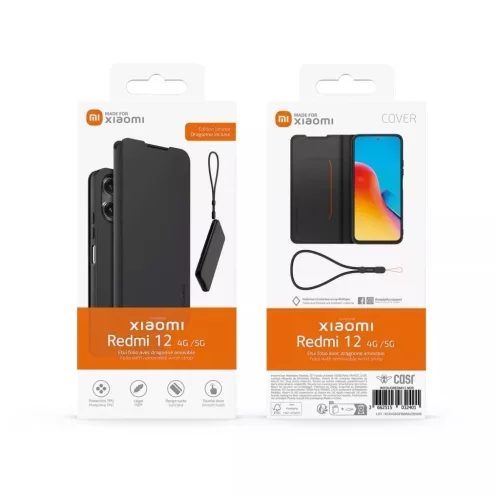 Xiaomi számára készült könyvtok nyaklánccal Xiaomi Redmi 12 4G/5G készülékhez fekete