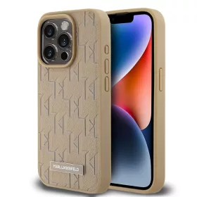   Karl Lagerfeld PU bőr Monogram Metal Logo MagSafe tok iPhone 14 Pro Max készülékhez bézs