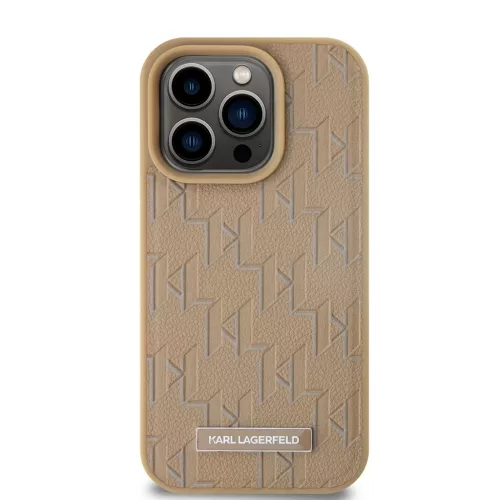 Karl Lagerfeld PU bőr Monogram Metal Logo MagSafe tok iPhone 14 Pro Max készülékhez bézs