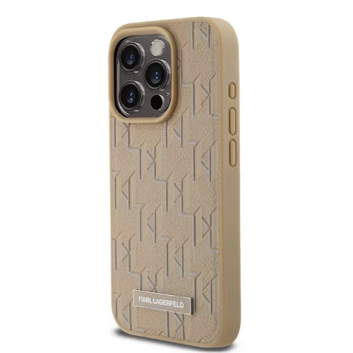 Karl Lagerfeld PU bőr Monogram Metal Logo MagSafe tok iPhone 14 Pro Max készülékhez bézs