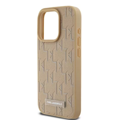 Karl Lagerfeld PU bőr Monogram Metal Logo MagSafe tok iPhone 14 Pro Max készülékhez bézs