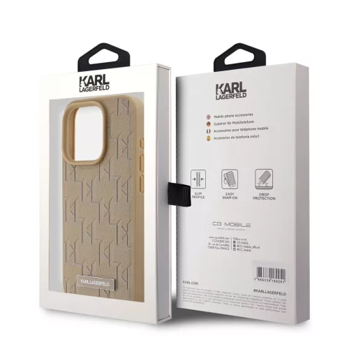 Karl Lagerfeld PU bőr Monogram Metal Logo MagSafe tok iPhone 14 Pro Max készülékhez bézs