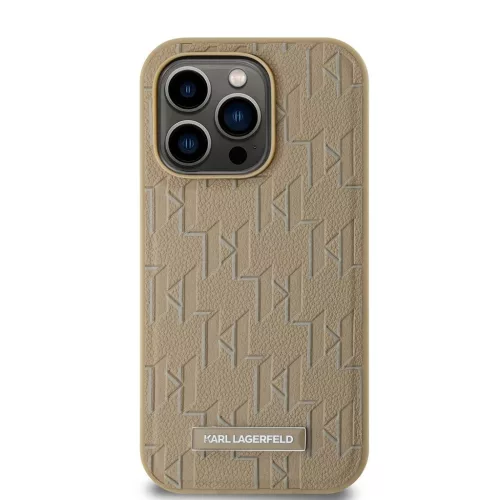 Karl Lagerfeld PU bőr Monogram Metal Logo MagSafe tok iPhone 15 Pro Max készülékhez bézs