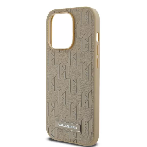 Karl Lagerfeld PU bőr Monogram Metal Logo MagSafe tok iPhone 15 Pro Max készülékhez bézs