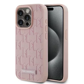   Karl Lagerfeld PU Leather Monogram Metal Logo MagSafe tok iPhone 15 Pro Max készülékhez rózsaszín