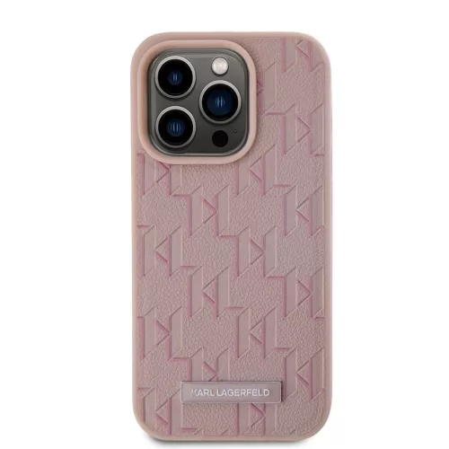 Karl Lagerfeld PU Leather Monogram Metal Logo MagSafe tok iPhone 15 Pro Max készülékhez rózsaszín