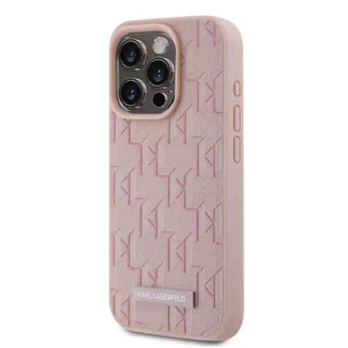 Karl Lagerfeld PU Leather Monogram Metal Logo MagSafe tok iPhone 15 Pro Max készülékhez rózsaszín