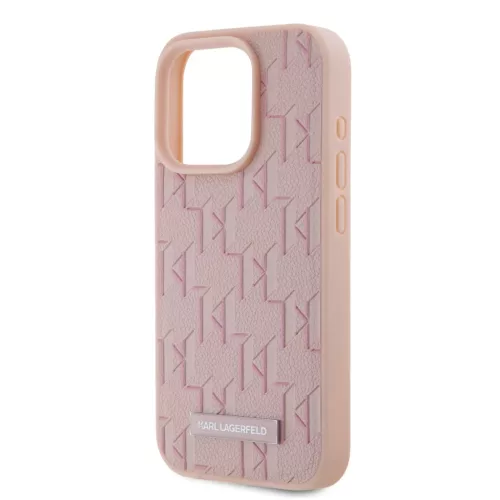 Karl Lagerfeld PU Leather Monogram Metal Logo MagSafe tok iPhone 15 Pro Max készülékhez rózsaszín