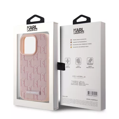 Karl Lagerfeld PU Leather Monogram Metal Logo MagSafe tok iPhone 15 Pro Max készülékhez rózsaszín