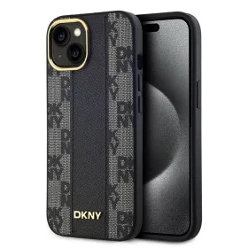   DKNY PU Leather Checkered Pattern Magsafe tok iPhone 15 készülékhez fekete