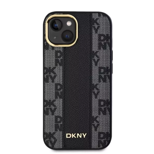 DKNY PU Leather Checkered Pattern Magsafe tok iPhone 15 készülékhez fekete