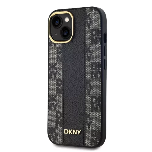 DKNY PU Leather Checkered Pattern Magsafe tok iPhone 15 készülékhez fekete