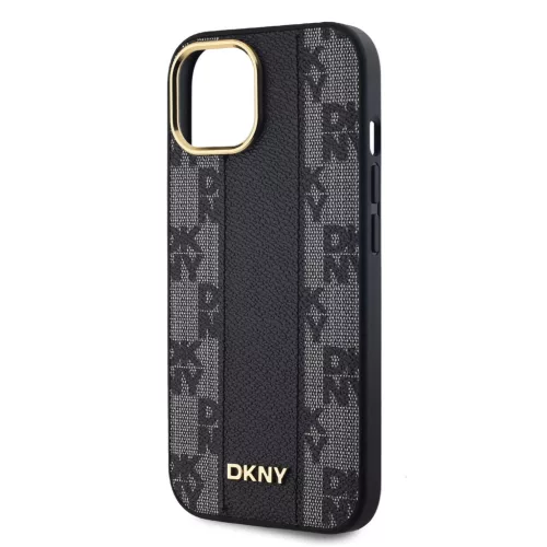 DKNY PU Leather Checkered Pattern Magsafe tok iPhone 15 készülékhez fekete