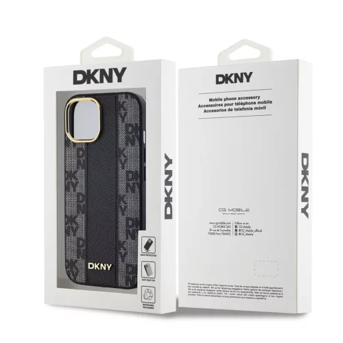 DKNY PU Leather Checkered Pattern Magsafe tok iPhone 15 készülékhez fekete