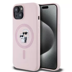   Karl Lagerfeld Liquid Silicone Karl and Choupette MagSafe tok iPhone 15 készülékhez rózsaszín