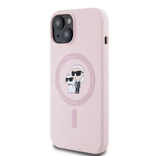 Karl Lagerfeld Liquid Silicone Karl and Choupette MagSafe tok iPhone 15 készülékhez rózsaszín