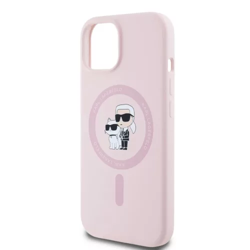 Karl Lagerfeld Liquid Silicone Karl and Choupette MagSafe tok iPhone 15 készülékhez rózsaszín