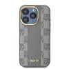 DKNY PU Leather Checkered Pattern Magsafe tok iPhone 15 Pro készülékhez bézs