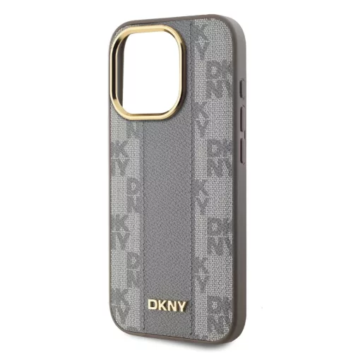 DKNY PU Leather Checkered Pattern Magsafe tok iPhone 15 Pro készülékhez bézs