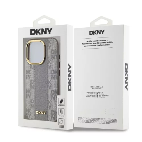 DKNY PU Leather Checkered Pattern Magsafe tok iPhone 15 Pro készülékhez bézs