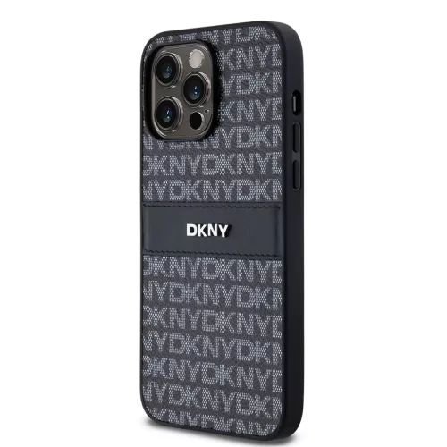 DKNY PU Leather Repeat Pattern Tonal Stripe tok iPhone 14 Pro készülékhez fekete