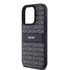DKNY PU Leather Repeat Pattern Tonal Stripe tok iPhone 14 Pro készülékhez fekete