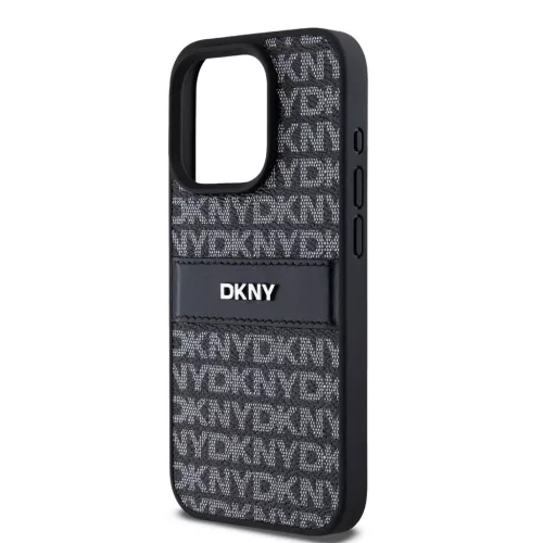 DKNY PU Leather Repeat Pattern Tonal Stripe tok iPhone 14 Pro készülékhez fekete
