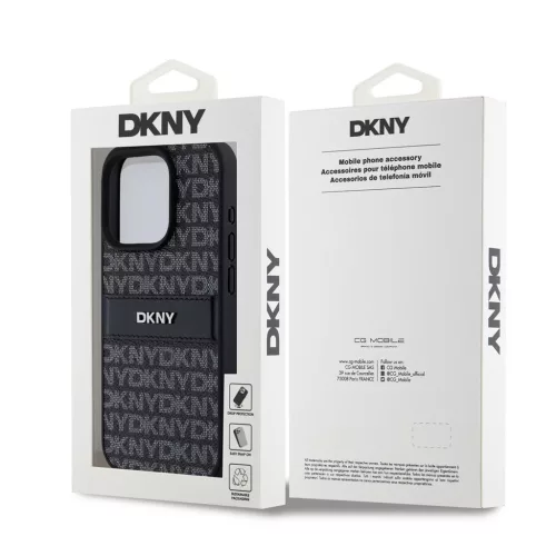 DKNY PU Leather Repeat Pattern Tonal Stripe tok iPhone 14 Pro készülékhez fekete
