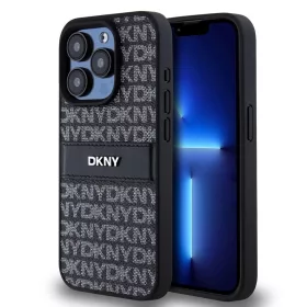   DKNY PU Leather Repeat Pattern Tonal Stripe tok iPhone 15 Pro készülékhez fekete