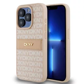   DKNY PU Leather Repeat Pattern Tonal Stripe tok iPhone 14 Pro készülékhez rózsaszín
