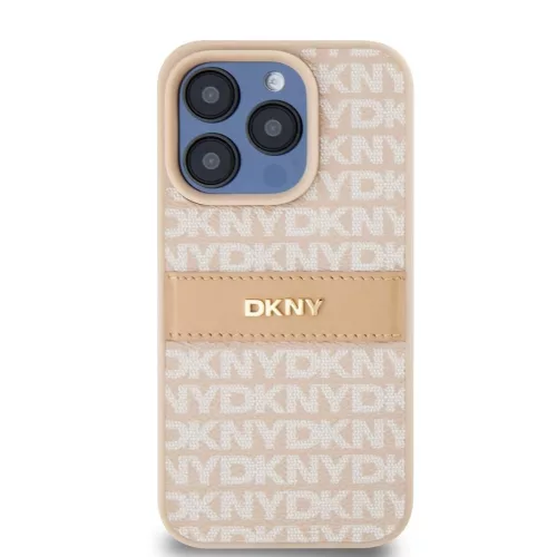 DKNY PU Leather Repeat Pattern Tonal Stripe tok iPhone 14 Pro készülékhez rózsaszín