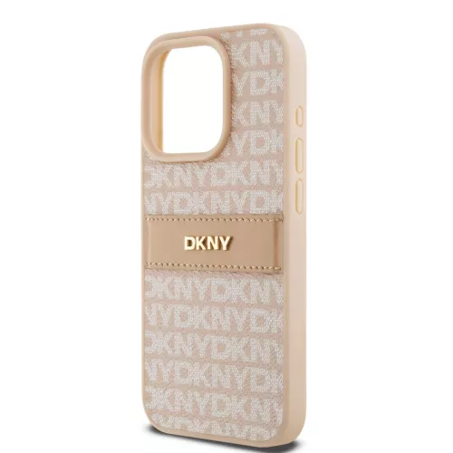 DKNY PU Leather Repeat Pattern Tonal Stripe tok iPhone 14 Pro készülékhez rózsaszín