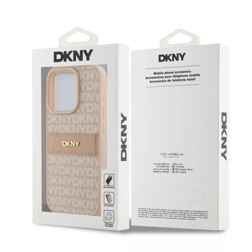 DKNY PU Leather Repeat Pattern Tonal Stripe tok iPhone 14 Pro készülékhez rózsaszín