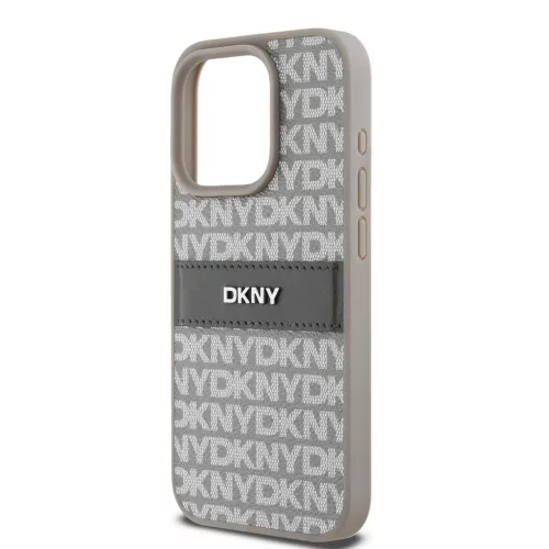DKNY PU Leather Repeat Pattern Tonal Stripe tok iPhone 14 Pro Max készülékhez, bézs