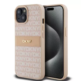   DKNY PU bőr Repeat Pattern Tonal Stripe tok iPhone 15 készülékhez rózsaszín