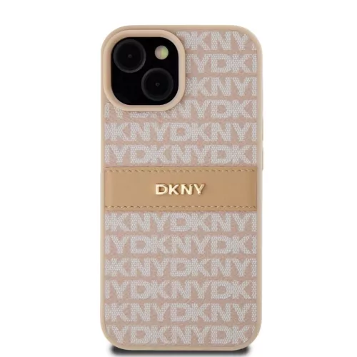 DKNY PU bőr Repeat Pattern Tonal Stripe tok iPhone 15 készülékhez rózsaszín