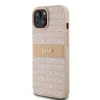 DKNY PU bőr Repeat Pattern Tonal Stripe tok iPhone 15 készülékhez rózsaszín