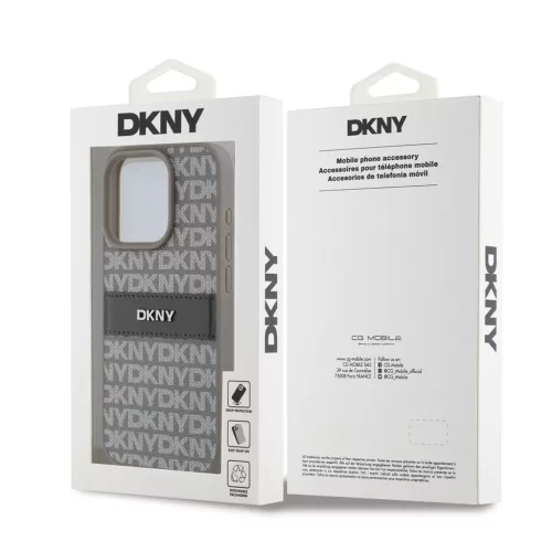 DKNY PU Leather Repeat Pattern Tonal Stripe tok iPhone 15 Pro készülékhez bézs