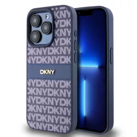  DKNY PU bőr Repeat Pattern Tonal Stripe tok iPhone 15 Pro Max készülékhez kék