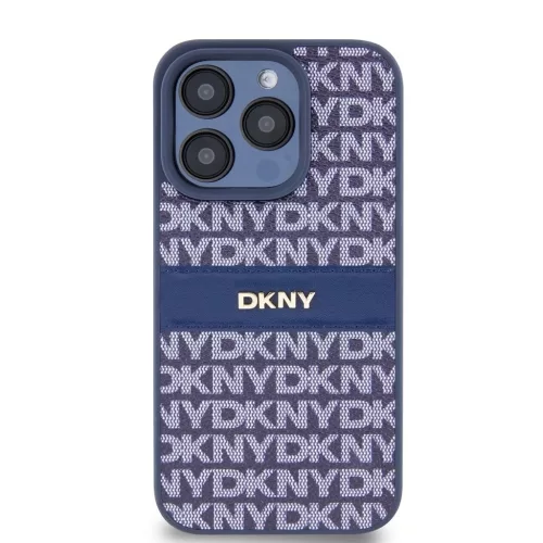DKNY PU bőr Repeat Pattern Tonal Stripe tok iPhone 15 Pro Max készülékhez kék