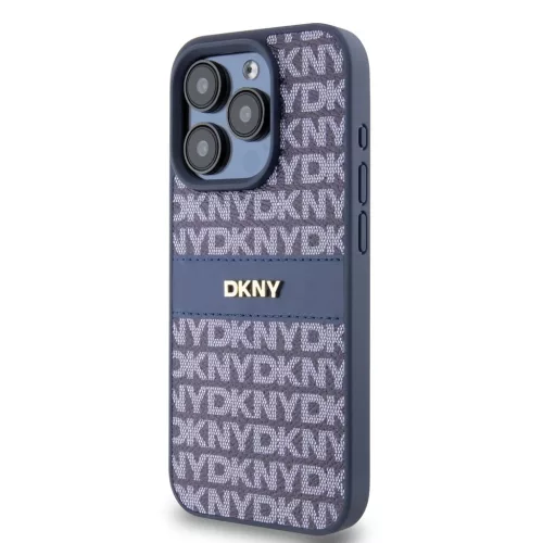 DKNY PU bőr Repeat Pattern Tonal Stripe tok iPhone 15 Pro Max készülékhez kék