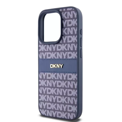 DKNY PU bőr Repeat Pattern Tonal Stripe tok iPhone 15 Pro Max készülékhez kék